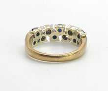 Cargar imagen en el visor de la galería, 1532: Vintage: Rare 9ct Gold Blue Sapphires Tiered Dress Ring- exquisite
