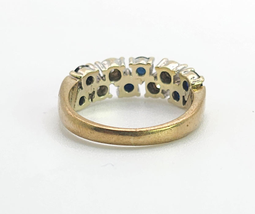 Vintage: Rare 9ct Yellow Gold Blue Sapphire & Diamond Tiered Dress Ring — From 1978