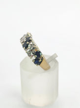 Cargar imagen en el visor de la galería, 1532: Vintage: Rare 9ct Gold Blue Sapphires Tiered Dress Ring- exquisite
