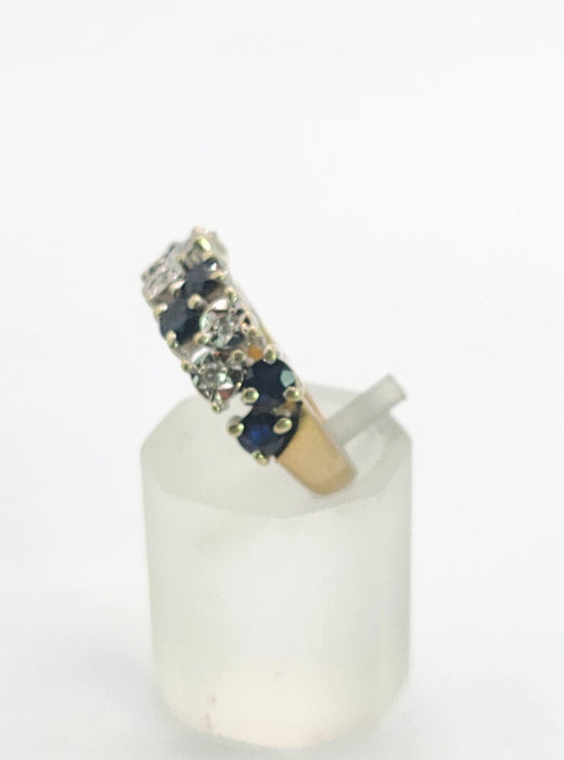 Vintage: Rare 9ct Yellow Gold Blue Sapphire & Diamond Tiered Dress Ring — From 1978