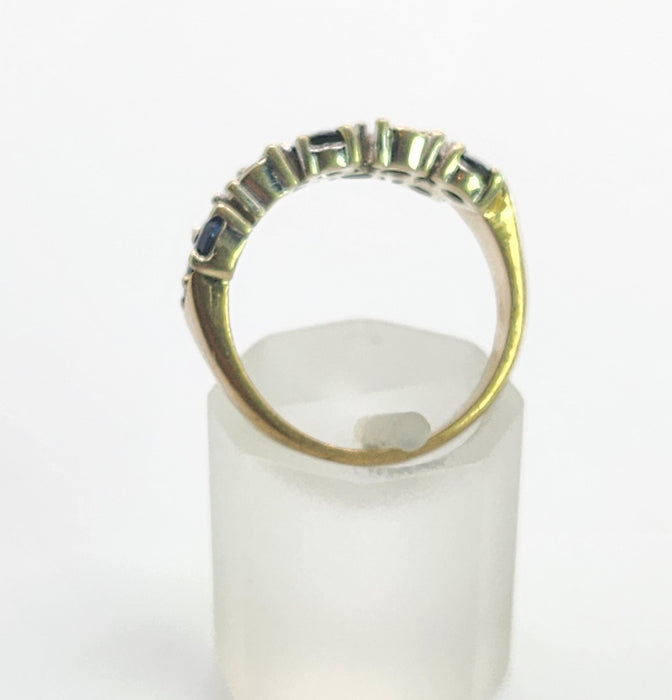 Vintage: Rare 9ct Yellow Gold Blue Sapphire & Diamond Tiered Dress Ring — From 1978