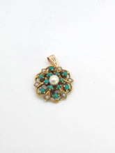 Load image into Gallery viewer, 1595: Vintage: 9ct Gold Turquoise Pearl Floral Pendant -From 1972
