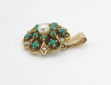 Load image into Gallery viewer, 1595: Vintage: 9ct Gold Turquoise Pearl Floral Pendant -From 1972
