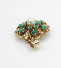Load image into Gallery viewer, 1595: Vintage: 9ct Gold Turquoise Pearl Floral Pendant -From 1972
