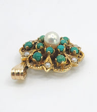 Load image into Gallery viewer, 1595: Vintage: 9ct Gold Turquoise Pearl Floral Pendant -From 1972
