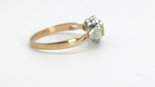 Cargar imagen en el visor de la galería, 1631: Vintage: 9ct Gold Heart-Cut Peridot 14 Diamonds Cluster Ring- Lush, sparkling, beauty

