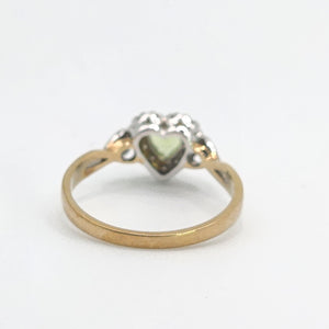 1631: Vintage: 9ct Gold Heart-Cut Peridot 14 Diamonds Cluster Ring- Lush, sparkling, beauty