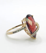 Load image into Gallery viewer, 1635: Vintage: 9ct Gold Pear-Cut Almandine Garnet 18 Diamonds Dress Ring
