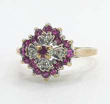 Load image into Gallery viewer, 6221 Vintage: 9ct Gold Diamonds Rubies Cluster Ring- From 1985
