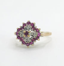 Load image into Gallery viewer, 6221 Vintage: 9ct Gold Diamonds Rubies Cluster Ring- From 1985
