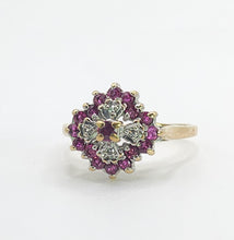 Load image into Gallery viewer, 6221 Vintage: 9ct Gold Diamonds Rubies Cluster Ring- From 1985
