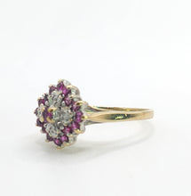 Load image into Gallery viewer, 6221 Vintage: 9ct Gold Diamonds Rubies Cluster Ring- From 1985
