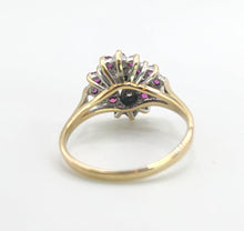 Load image into Gallery viewer, 6221 Vintage: 9ct Gold Diamonds Rubies Cluster Ring- From 1985
