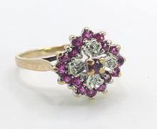 Load image into Gallery viewer, 6221 Vintage: 9ct Gold Diamonds Rubies Cluster Ring- From 1985
