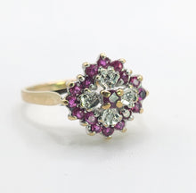 Load image into Gallery viewer, 6221 Vintage: 9ct Gold Diamonds Rubies Cluster Ring- From 1985

