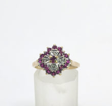 Load image into Gallery viewer, 6221 Vintage: 9ct Gold Diamonds Rubies Cluster Ring- From 1985
