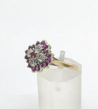 Load image into Gallery viewer, 6221 Vintage: 9ct Gold Diamonds Rubies Cluster Ring- From 1985
