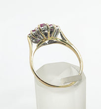 Load image into Gallery viewer, 6221 Vintage: 9ct Gold Diamonds Rubies Cluster Ring- From 1985
