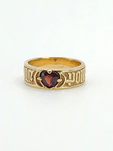 1569: Antique Medieval  14ct Gold Heart-Cut Garnet Posy Ring- "POUR AMOR,SAY DULC"