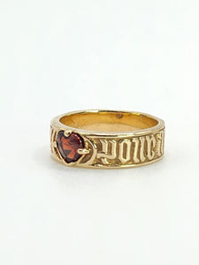 1569: Antique Medieval  14ct Gold Heart-Cut Garnet Posy Ring- "POUR AMOR,SAY DULC"