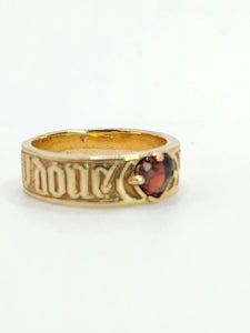1569: Antique Medieval  14ct Gold Heart-Cut Garnet Posy Ring- "POUR AMOR,SAY DULC"