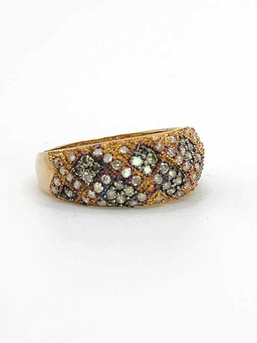 Vintage: 9ct Gold Champagne & White Natural Diamond Dress Ring