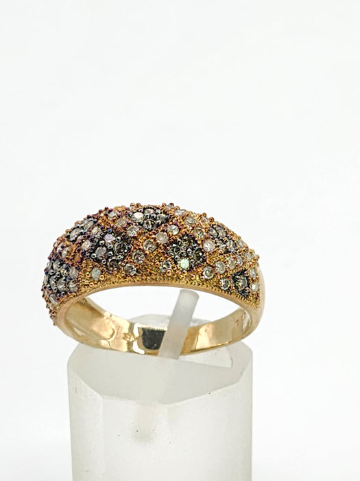 Vintage: 9ct Gold Champagne & White Natural Diamond Dress Ring
