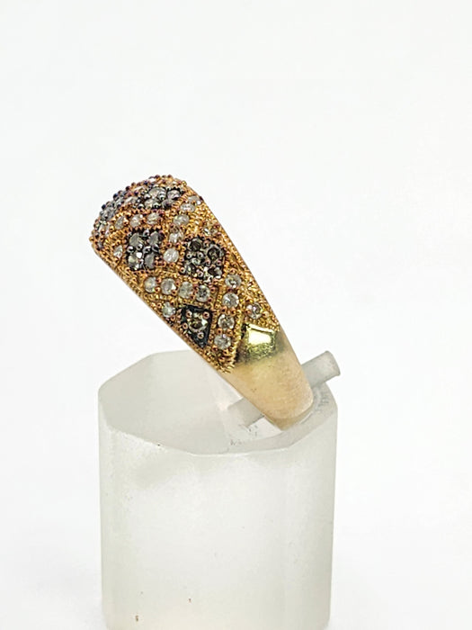 Vintage: 9ct Gold Champagne & White Natural Diamond Dress Ring