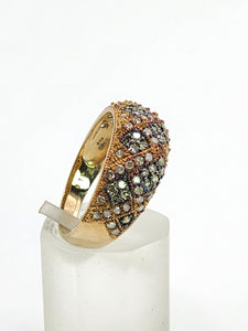 1570: Vintage: 9ct Gold Champagne & White Diamonds Ring- 75 sparkling, natural diamonds