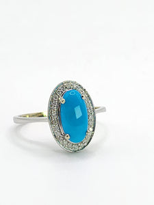 1812: Vintage: 14ct White Gold Turquoise 26 Diamonds Dress Ring- total eye candy