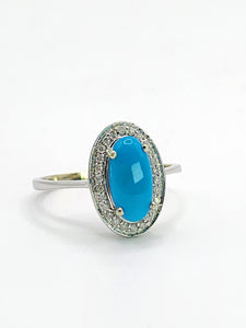 1812: Vintage: 14ct White Gold Turquoise 26 Diamonds Dress Ring- total eye candy