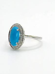 1812: Vintage: 14ct White Gold Turquoise 26 Diamonds Dress Ring- total eye candy
