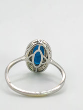 Cargar imagen en el visor de la galería, 1812: Vintage: 14ct White Gold Turquoise 26 Diamonds Dress Ring- total eye candy

