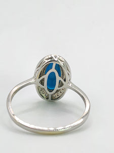 1812: Vintage: 14ct White Gold Turquoise 26 Diamonds Dress Ring- total eye candy