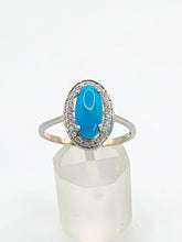 Cargar imagen en el visor de la galería, 1812: Vintage: 14ct White Gold Turquoise 26 Diamonds Dress Ring- total eye candy
