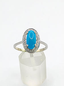 1812: Vintage: 14ct White Gold Turquoise 26 Diamonds Dress Ring- total eye candy
