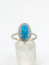 Cargar imagen en el visor de la galería, 1812: Vintage: 14ct White Gold Turquoise 26 Diamonds Dress Ring- total eye candy
