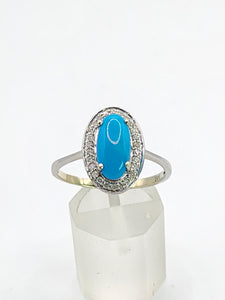 1812: Vintage: 14ct White Gold Turquoise 26 Diamonds Dress Ring- total eye candy