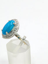 Cargar imagen en el visor de la galería, 1812: Vintage: 14ct White Gold Turquoise 26 Diamonds Dress Ring- total eye candy
