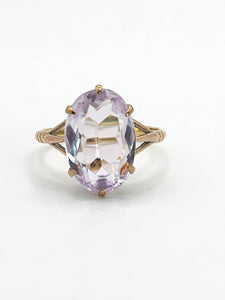 1567: Vintage: 9ct Gold Lilac Amethyst Solitaire- multi-faceted cut