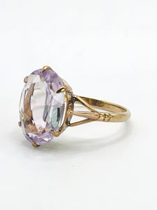 1567: Vintage: 9ct Gold Lilac Amethyst Solitaire- multi-faceted cut