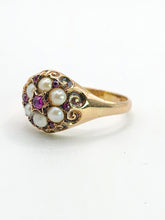 Load image into Gallery viewer, 1607: Antique: 15ct Gold Rubies Pearls Flowerhead Cluster Ring- From 1922- Remarkable

