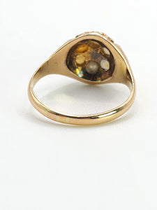 1607: Antique: 15ct Gold Rubies Pearls Flowerhead Cluster Ring- From 1922- Remarkable