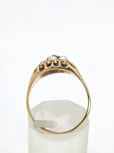 1607: Antique: 15ct Gold Rubies Pearls Flowerhead Cluster Ring- From 1922- Remarkable