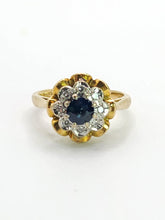 Cargar imagen en el visor de la galería, 1707: Vintage: 18ct Gold French Blue Sapphire Diamonds Flowerhead Ring- Exquisite design.
