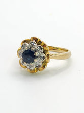 Cargar imagen en el visor de la galería, 1707: Vintage: 18ct Gold French Blue Sapphire Diamonds Flowerhead Ring- Exquisite design.
