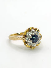 Cargar imagen en el visor de la galería, 1707: Vintage: 18ct Gold French Blue Sapphire Diamonds Flowerhead Ring- Exquisite design.
