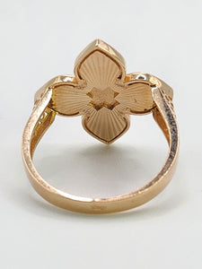 1709: Vintage: 14ct Rose Gold White Enamel Four Leaf Clover  Ring-beautifully crafted