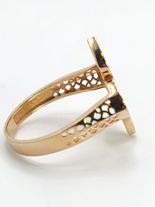 6522 Vintage: 14ct Rose Gold White Enamel Four-Petal Floral Ring