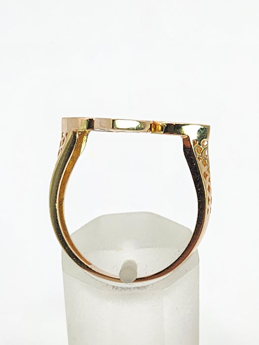 6522 Vintage: 14ct Rose Gold White Enamel Four-Petal Floral Ring